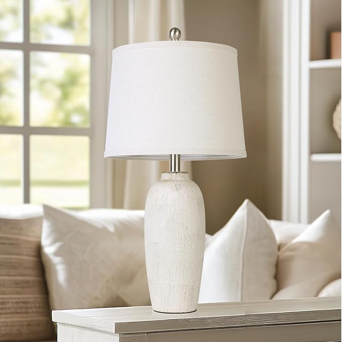 25“ Jar Table Lamps Set of 2, Ceramic Bedside Lamps for Bedroom, Beige Farmhouse Nightstand Lamps for Living Room
