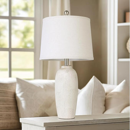 25“ Jar Table Lamps Set of 2, Ceramic Bedside Lamps for Bedroom, Beige Farmhouse Nightstand Lamps for Living Room
