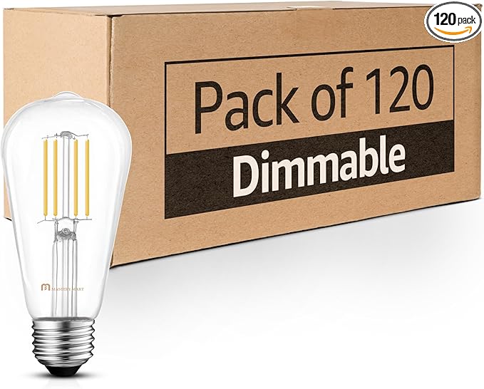 MASTERY MART 120 Pack 100 Watt Led Bulb, Edison Bulbs Dimmable Light Bulbs E26, 5000K Cool White Bright 9W 1100LM, ST21/ST64 Vintage Light Bulbs, UL Listed, Clear Glass, Decorative Light Bulb