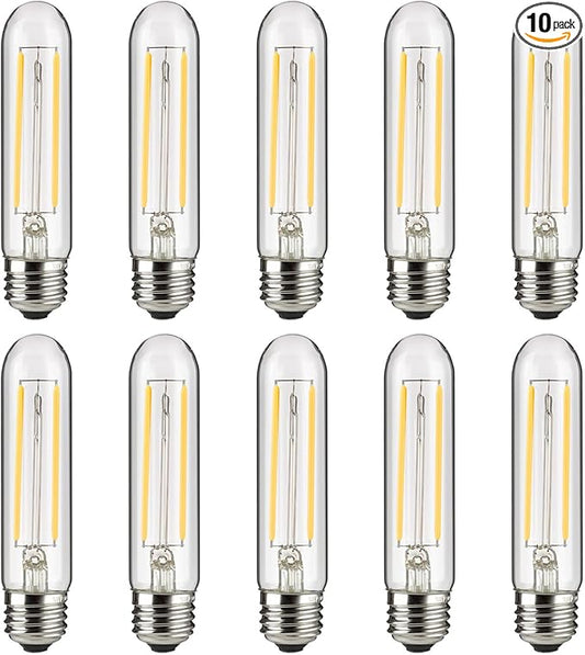 Sunlite LED Filament T10 Tubular Light Bulb, 2 Watts (25W Equivalent), 160 Lumens, Medium E26 Base, 120 Volts, Dimmable, 90 CRI, UL Listed, Clear, 4000K Cool White, 10 Pack