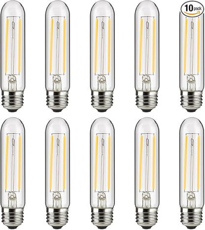 Sunlite LED Filament T10 Tubular Light Bulb, 2 Watts (25W Equivalent), 160 Lumens, Medium E26 Base, 120 Volts, Dimmable, 90 CRI, UL Listed, Clear, 5000K Daylight, 10 Pack