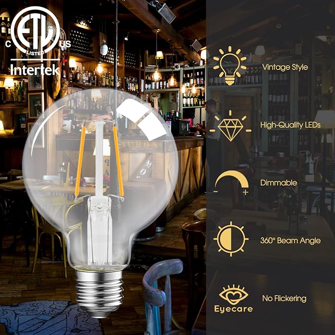 Energetic 12-Pack 5W Dimmable LED Globe Light Bulb, G25 LED Vintage Light Bulb, 60W Equivalent, 500Lumens, 2700K Soft White, E26 Base, ETL Listed