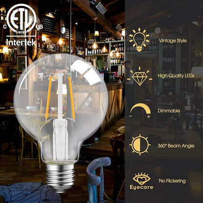Energetic 12-Pack 5W Dimmable LED Globe Light Bulb, G25 LED Vintage Light Bulb, 60W Equivalent, 500Lumens, 2700K Soft White, E26 Base, ETL Listed