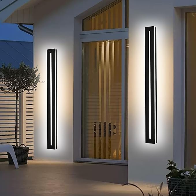 2 Pack LED Outdoor Wall Light Modern 48 Inch Black Long Outdoor Wall Sconce Dimmable 3000K-6000K IP65 Waterproof LED Linear Exterior Wall Mount Lighting Fixture for Hallway Gargen Front Door