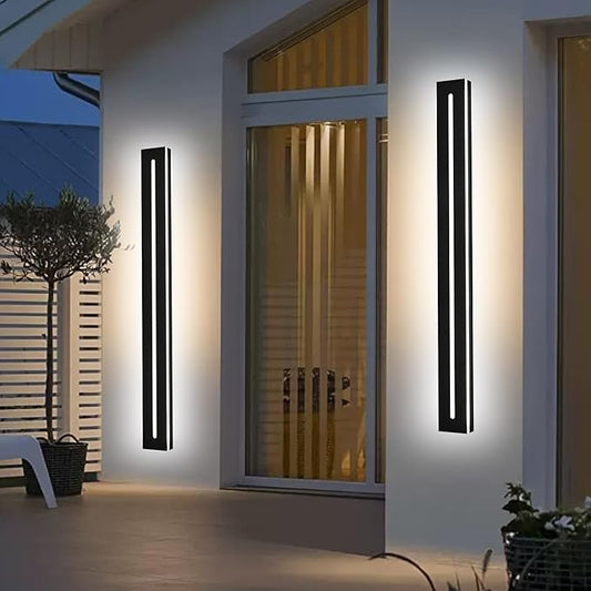 2 Pack LED Outdoor Wall Light Modern 48 Inch Black Long Outdoor Wall Sconce Dimmable 3000K-6000K IP65 Waterproof LED Linear Exterior Wall Mount Lighting Fixture for Hallway Gargen Front Door