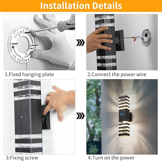 18.3 Inches Dusk to Dawn Outdoor Lighting,Up and Down Exterior Light Fixtures with 4 * 7W LED Bulbs,Waterproof Modern Long Outdoor Wall Light,Black Outdoor Porch Light for House,6 Packs