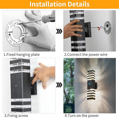 18.3 Inches Dusk to Dawn Outdoor Lighting,Up and Down Exterior Light Fixtures with 4 * 7W LED Bulbs,Waterproof Modern Long Outdoor Wall Light,Black Outdoor Porch Light for House 4 Packs