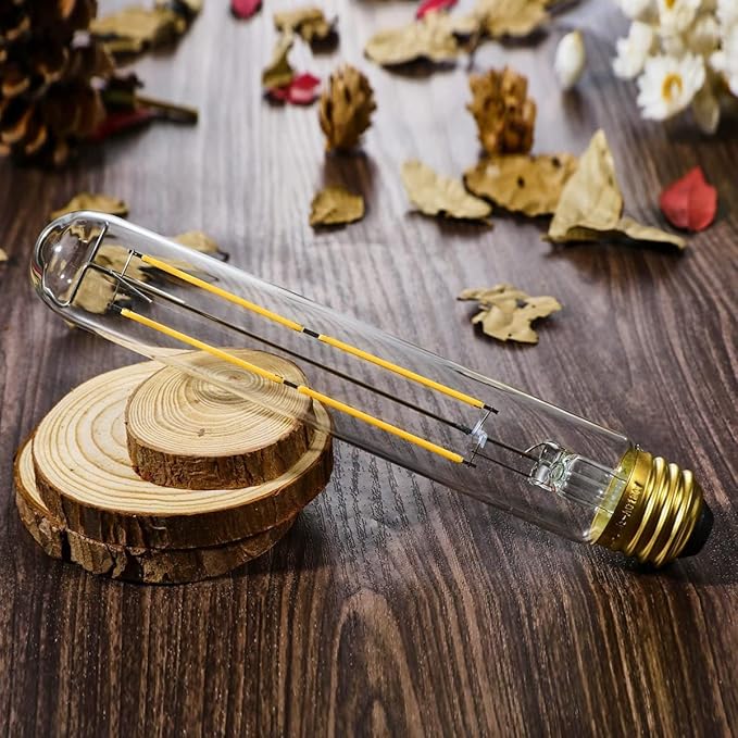 T10 LED Bulb 8W Dimmable E26 Base Tubular Light Bulb 4000K Daylight White 75W Equivalent 800lm T10 Bulb for Rustic Pendant, Wall scones Tube Light Bulbs Desk Lamp Vintage Edison Long Light Bulb,4 Pack
