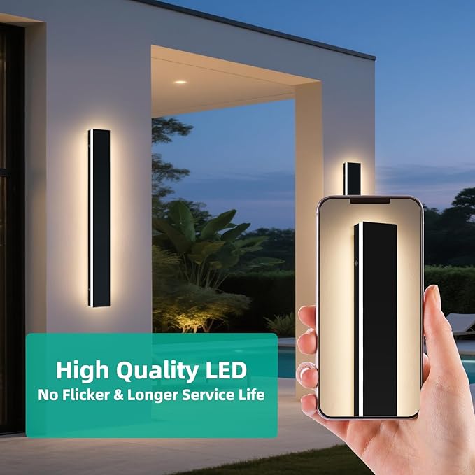 Upgrade Widened 2 Pack Modern Outdoor Wall Lights, 39.3inch Long Linear LED Wall Sconce, 3000K Warm White, IP65 Waterproof, 36W, Minimalist Black Exterior Lamp Fixture for Porch, Garden, Balcony