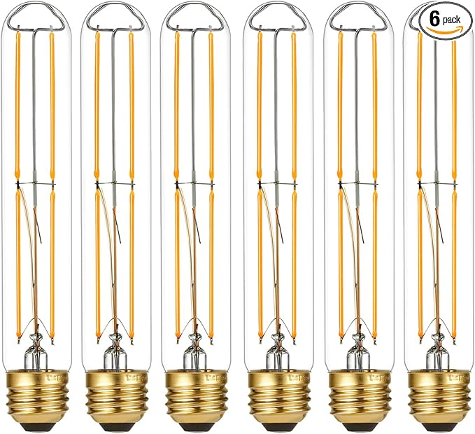 LiteHistory Dimmable E26 Light Bulb 6W Equal 60 watt led Light Bulb AC120V Warm White 2700K Edison 60 Watt 600LM T10 Bulb for Rustic Pendant,Industrial Pipe,Wall sconces,Vanity 6Pack
