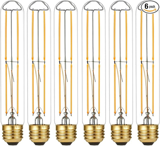 LiteHistory Dimmable E26 Light Bulb 6W Equal 60 watt led Light Bulb AC120V Warm White 2700K Edison 60 Watt 600LM T10 Bulb for Rustic Pendant,Industrial Pipe,Wall sconces,Vanity 6Pack