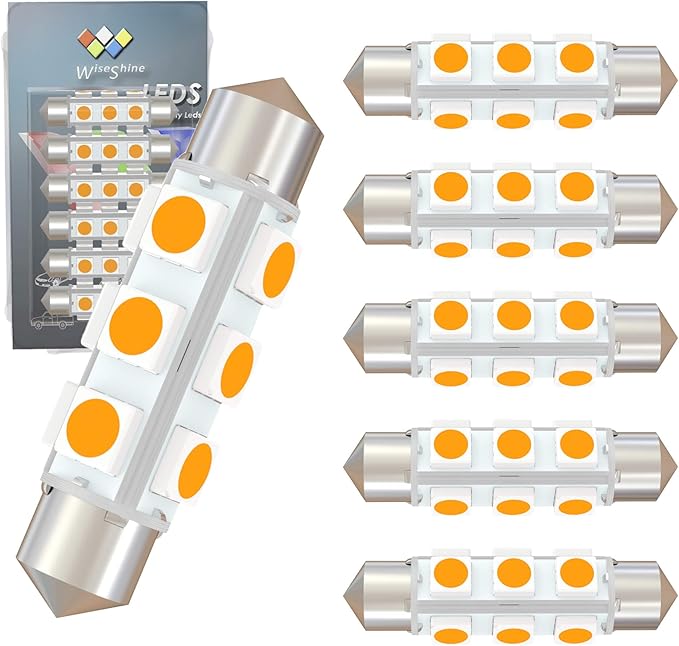 42mm DC 12V 578 LED Festoon Bulb 211-2 212-2 569 6413 LED Bulbs Gold Amber for Automotive Interior Dome Door Trunk Lights 360 deg Non Polarity(Pack 6)