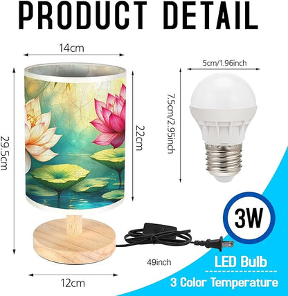 Lotus Table Lamp LED 3-Color Pressed Bedside, Lotus Shade Lamp with Wood Base for Bedroom Living Room Desk Office
