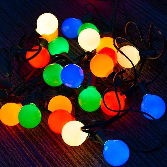 SUNSGNE G40 Multicolor Christmas Replacement Light Bulbs, 25 Pack Round Colorful Christmas Bulbs, 1.57 Inch Globe Xmas Light Bulbs, E12/C7 Candelabra Base Light Bulb for Indoor Outdoor Decor- 5 Watt