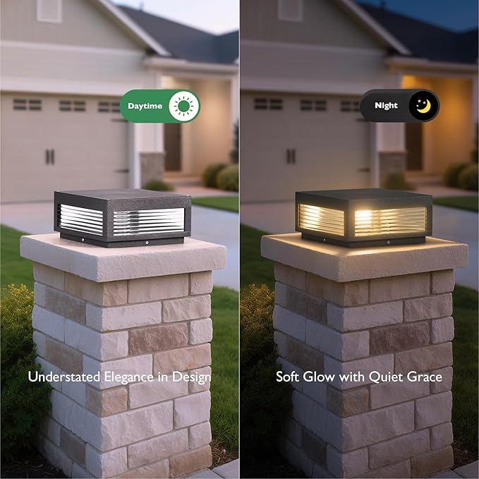 Outdoor Post Lights, 11.81" Column Pillar Light Hard Wired, Modern Fence Posts Lamp Waterproof 3000K Warm LED Lighting Lantern with E26 Bulb for Patio Driveway Garden Decoration