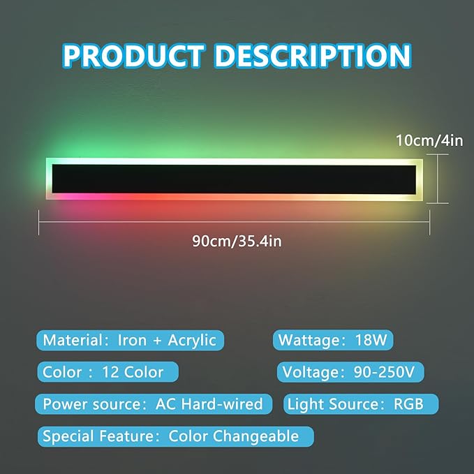 Modern Outdoor Wall Lights 35.4in Led Exterior Light Fixture 2-Pack GRB Long Wall Light Frosted White Acrylic Outdoor Sconce Lighting for Garage Entry House