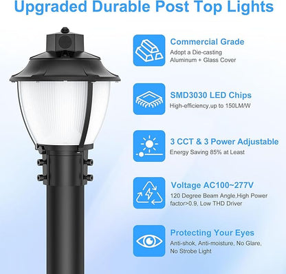 BBESTLED 4Pack LED Post Top Light, 80W 60W 48W Adjustable LED Pole Area Lights with Dusk to Dawn Photocell, 3/4/5000K, ETL DLC Listed Outdoor Post Lights for Garden Yard, IP65 Waterproof AC100-277V