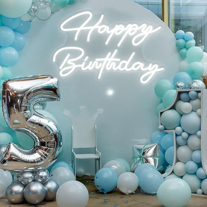 30" x 21" Happy Birthday Neon Sign Large Happy Birthday LED Neon Light Signs with Dimmable Switch 12V Power Adapter for Party Wall Decoration Bar Rave Home Decor Backdrop(Cold White,30" x 21")
