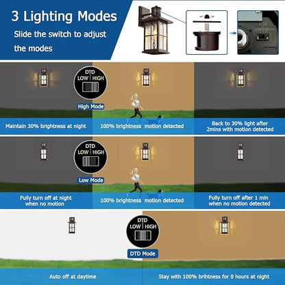 Motion Sensor Outdoor Wall Lantern Dusk to Dawn Exterior Porch Light Fixture Brown Outside Garage Sconce Lighting Waterproof Farmhouse Wall Mount Carriage Lamp for House Patio Doorway