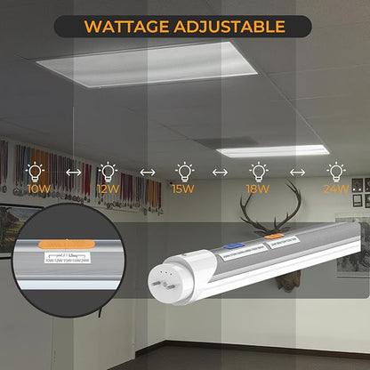 25PK 4FT LED T8 Tube Light, Frosted 24W-10W Selectable Watt & CCT 6500K-3000K, Type A+B Plug&Play or Ballast Bypass 4 Foot Fluorescent Tube Replacement, 120-277V Single or Double Ended, ETL