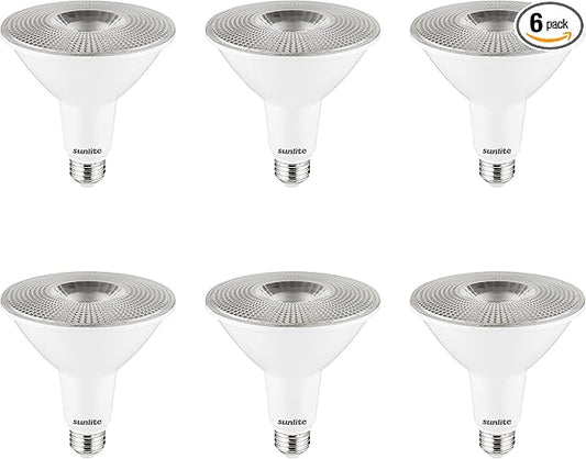 Sunlite 40303 LED PAR38 Long Neck Spotlight Bulb, 15 Watt (100W Halogen EQ), 1200 Lm, 40° Flood Beam, Medium E26 Base, 90 CRI, Waterproof, Dimmable, T20/T24/CEC & UL Listed, 2700K Warm White, 6 Count