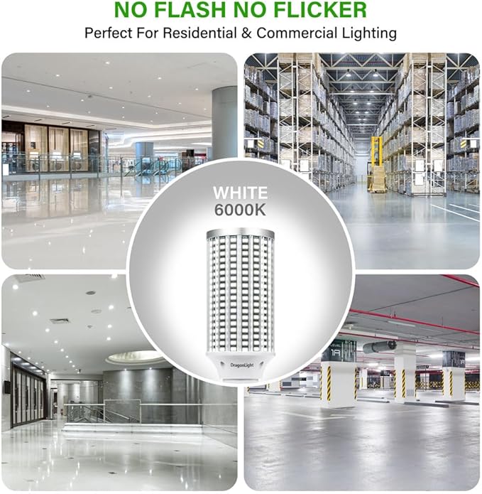 DragonLight 60W Super Bright LED Corn Light Bulbs (200 Watt Metal Halide/HID/HPS Replacement) - E26/E39 Base LED Lamp - 6000K Daylight 7,200 Lumens for Large Area Lighting, Pack of 2