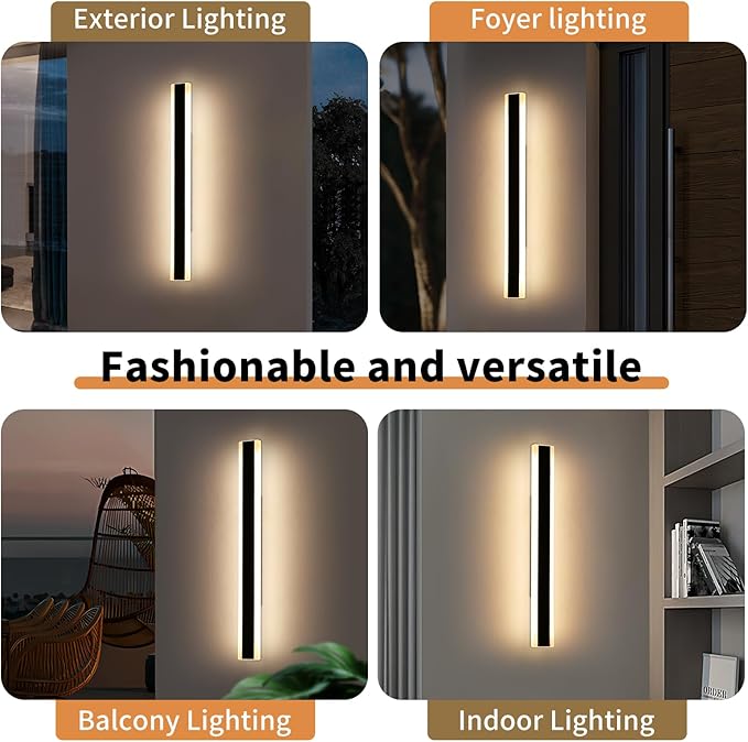 Outside Modern Wall Light, 47inch Outdoor LED Wall Lights, Minimalist Long Strip Wall Sconces, 3000K Warm White, IP65 Waterproof, Black Porch Lighting for Garden, Garage, House, Yard