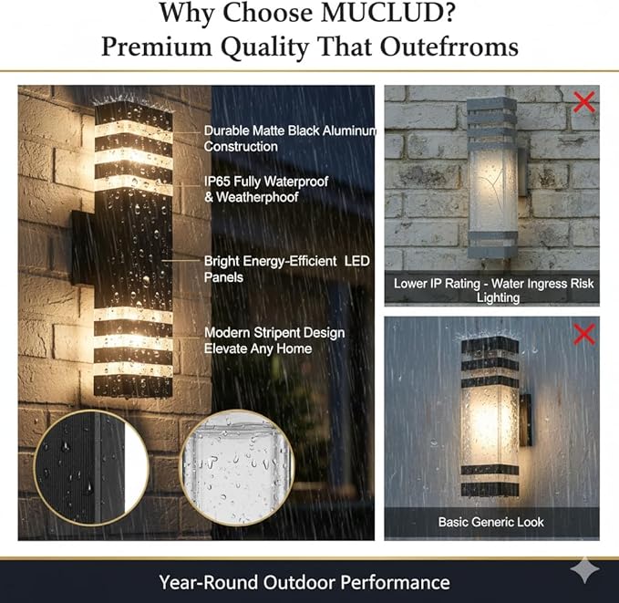 2Pack 15inch Outdoor LED Wall Lights,4000K Day White Outdoor 18W Wall Light Aluminum Body Waterproof IP65 led Porch Light for House Patio Garage Garden.(No Sensor)