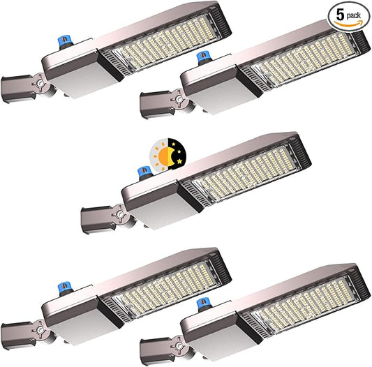 320W(150Lm/W) LED Parking Lot Lighting 63000Lm 5000K LED Parking Lot Lights Outdoor Pole Mount with Smart Photocell IP65 6KV SPD SlipFitter Mount for Yard Driveway Stadium-5Pack 7Yrs Warranty