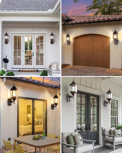 Redluck Motion Sensor Outdoor Lights, 2 Pack 16 inch Dusk to Dawn Outside Porch Lights, Waterproof Anti-Rust Aluminum Outdoor Wall Lights for House, Garage, Front Door, Antique Black and Bronze Gold
