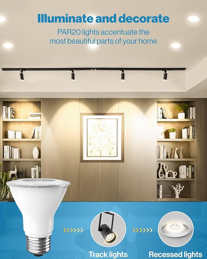 Sunco 50 Pack PAR20 LED Bulbs, Flood Light Bulb Outdoor, 500 LM, 7W (50W Equivalent), 2700K Soft White, E26 Medium Base, Dimmable, Track Lighting for Indoor/Outdoor Use, Wet Rated UL.