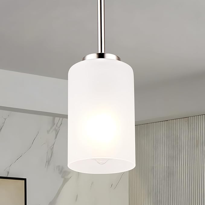 3 Pack Mini Pendant Light, Brushed Nickel Hanging Ceiling Lights with White Frosted Glass Shade, Modern Adjustable Lights for Kitchen Island Bedroom Hallway