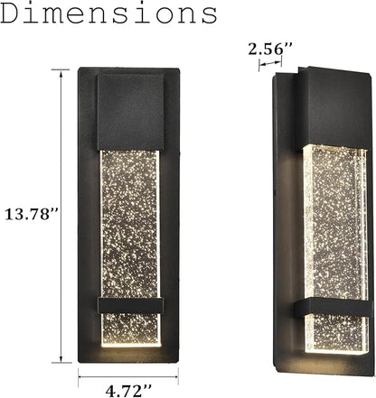 Modern LED Outdoor Wall Sconce, 13.8'' Black Exterior Wall Light Fixture with Crystal Bubble Glass, Hardwired Outdoor Light for Porch, Patio, Garage, Coach Lights, Waterproof Wall Mount Sconce