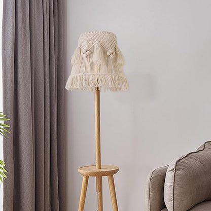 Boho Bell Lampshade Handmade White Ivory Lamp shade 7.5``Top x 12``Bottom x 11``High(Spider) Medium Woven Lamp shade for Table Lamp & Bedside Lamp - Replacement Tassel Lampshade