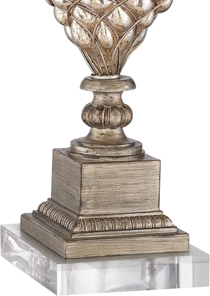 Barnes and Ivy Luke Traditional Vintage Table Lamp with Riser Nightlight LED 35.25" Tall Mercury Glass Off-White Fabric Bell Shade Living Room Bedroom House Bedside Nightstand Home Office