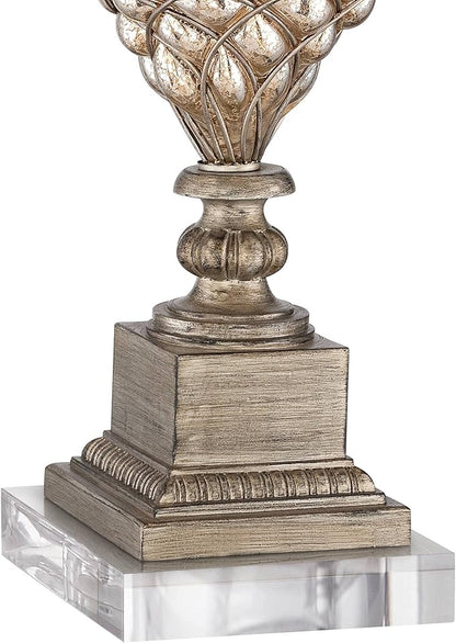 Barnes and Ivy Luke Traditional Vintage Table Lamp with Riser Nightlight LED 35.25" Tall Mercury Glass Off-White Fabric Bell Shade Living Room Bedroom House Bedside Nightstand Home Office