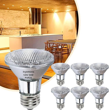 PAR20 50W Halogen Bulb - 6 Pack 120V 50W PAR20 Flood Light Bulbs with E26 Base, PAR 20 Dimmable 2800K Warm White, Long Lasting PAR 20 Bulb for Track Lighting & Range Hood Light Bulbs