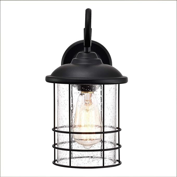MICSIU Textured Black Exterior Wall Sconce, 12 Inch Outdoor Light Fixture with Clear Seedy Glass, Waterproof Outside Lights for Porch, Entryway, Home, Patio,Garage,Doorway