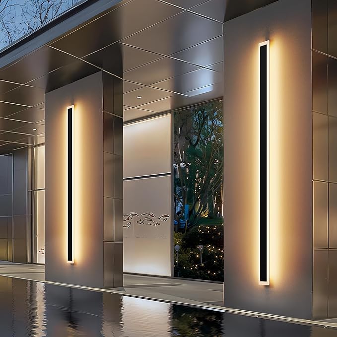2 Pack 71In Long Outdoor Wall Lights IP65 Waterproof,50W Black Modern LED Exterior Wall Light 3000K Linear Outdoor Light for House Porch Courtyard