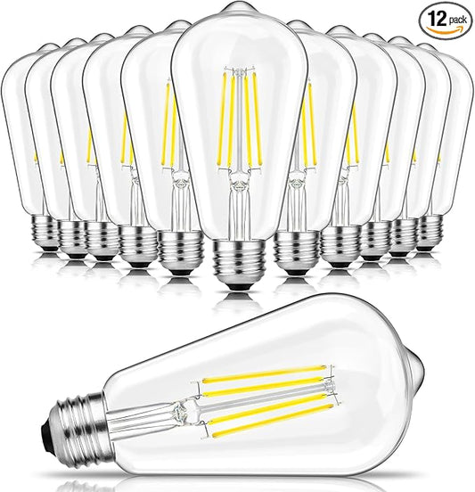 Svater Vintage LED Edison Bulbs 60W Equivalent, 6W ST58 5000K Daylight White Antique LED Filament Bulbs, E26 Medium Base, Clear Glass Style for Home and Commercial, Dimmable, 850 LM, 12 Pack