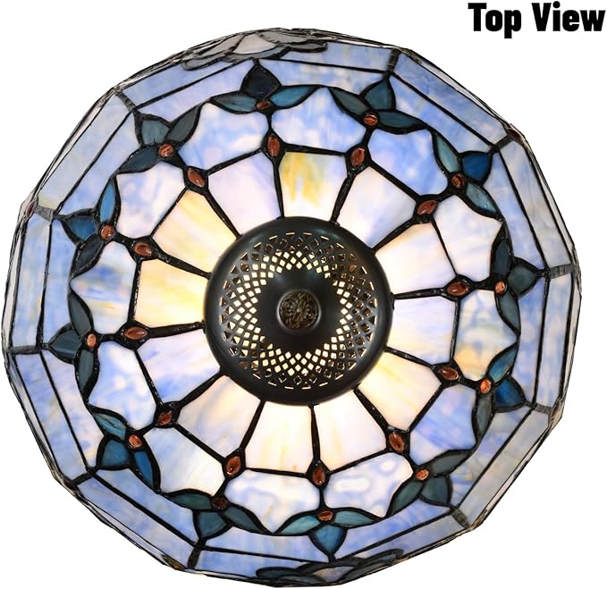 TL0015 Blue Baroque Tiffany Table Lamp Stained Glass Reading Desk Light 12 X 21.5 Inches for Bedroom Living Room, Handcrafted Artwork for Home Office, LED Bulb Included (Blue Baroque)