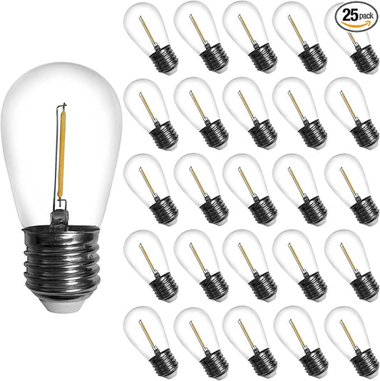E26 S14 LED Outdoor String Light Bulb, 0.65W (7W Equivalent) Daylight White 6000K UL Listed CRI80, 120V, E26 Medium Base, Non-Dimmable, Shatterproof & Waterproof S14 String Light Bulb, Pack of 25