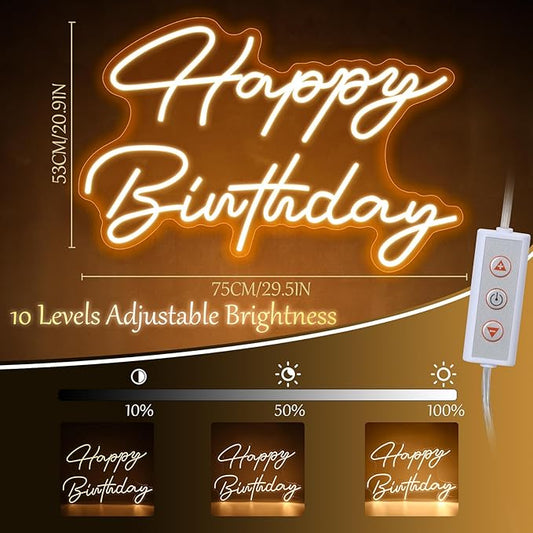 30" x 21" Happy Birthday Neon Sign Large Happy Birthday LED Neon Light Signs with Dimmable Switch 12V Power Adapter for Party Wall Decoration Bar Rave Home Decor Backdrop(Warm White,30" x 21")