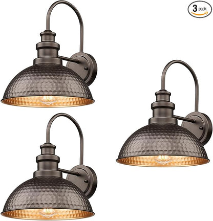 Outdoor Barn Lights, Farmhouse Exterior Wall Mount Lighting, Anti-Rust Waterproof Industrial Outside Wall Sconces for House Porch Patio Garage Yard, fit with E26 Socket(Oil-Rubbed Bronze, 3 Pack)