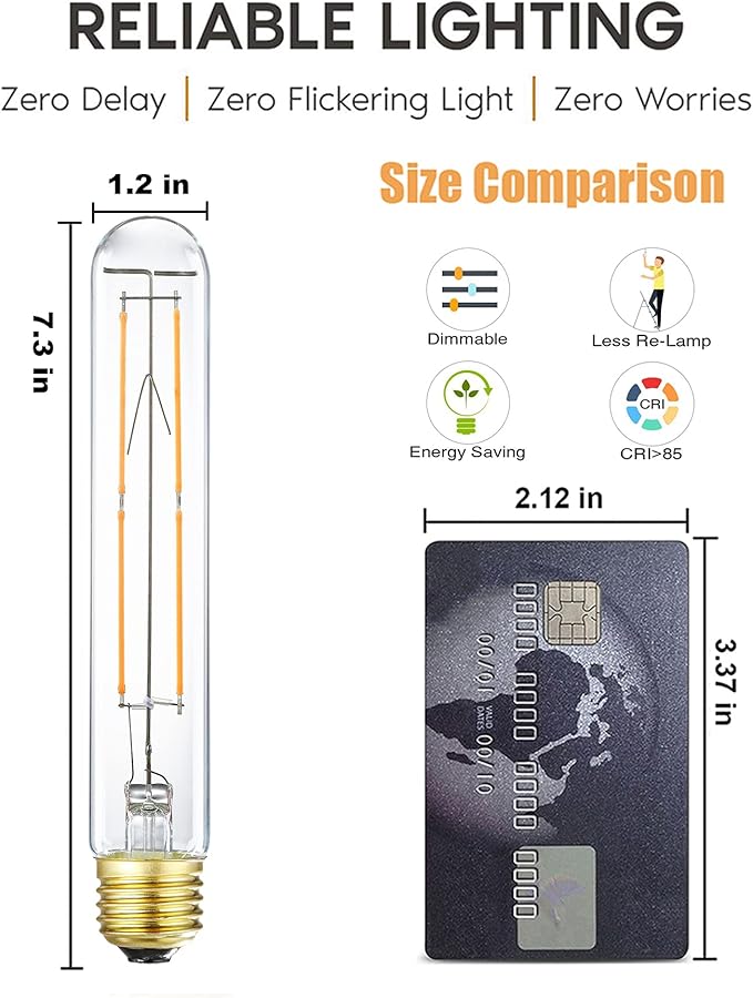 XININSUN Dimmable E26 Light Bulb 6W Equal 60 watt Edison led Light Bulb AC120V Warm White 2700K Edison Light Bulbs 60 Watt 600LM T10 led Bulb, Medium Base E26 Led Bulb, Pack of 4. (Warm White-2700K)