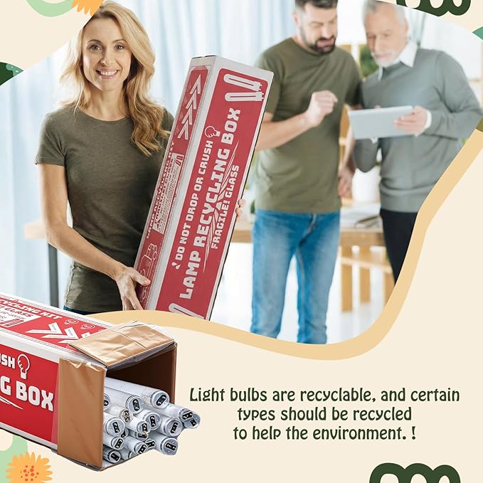 1 Set Recycling Box for Straight Lamps with Bags 4 Foot Jumbo Straight Lamp Storage Box 49 x 12 Inch Holds up to 61 x T12 Tube Lights or 132 x T8 Fluorescent Tubes