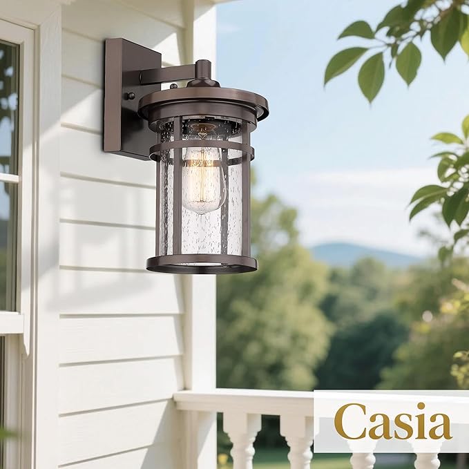 Casia Outdoor Wall Sconces, Exterior Wall Lantern, Farmhouse Porch Lighting Fixture, Front Door Mounted Lights, Outside Lighting Lamp for Patio, Porch, Garden,Balcony(Oil Rubbed Bronze, 12" H)