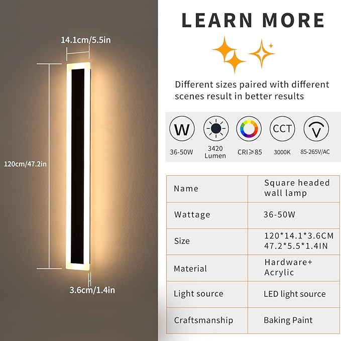 Mikeru Upgraded Widened 2pack 47.2inch Outdoor Wall Light Fixtures, 3000k Exterior Lighting Fixtures Ip65 Waterproof Rust Outdoor Light Hardwire Wall Mount Porch Lights for Garage(Width: 5.5inch)