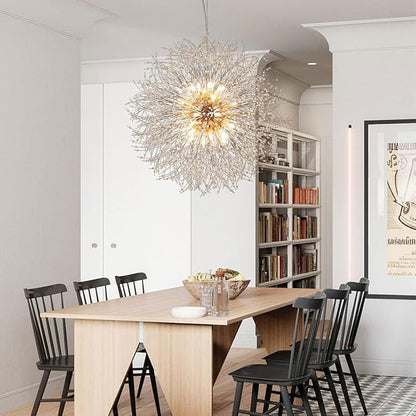 Large Fireworks Crystal Chandelier, 16-Light Gold Dandelion Pendant Lighting Fixtures, 80W LED Crystal Sputnik Hanging Lights for Hallway Living Room Bedroom