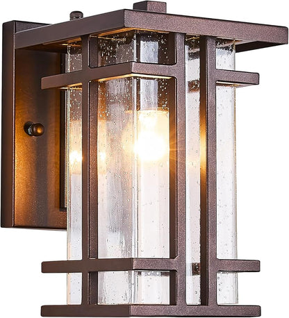Retro Outdoor Wall Light Oil Rubbed Bronze Outside Wall Lamp with Seeded Glass Shade 10"H Exterior Light Fixtures Wall Mount IP65 Waterproof Outdoor Porch House Lighting Exterior Wall Sconces E26